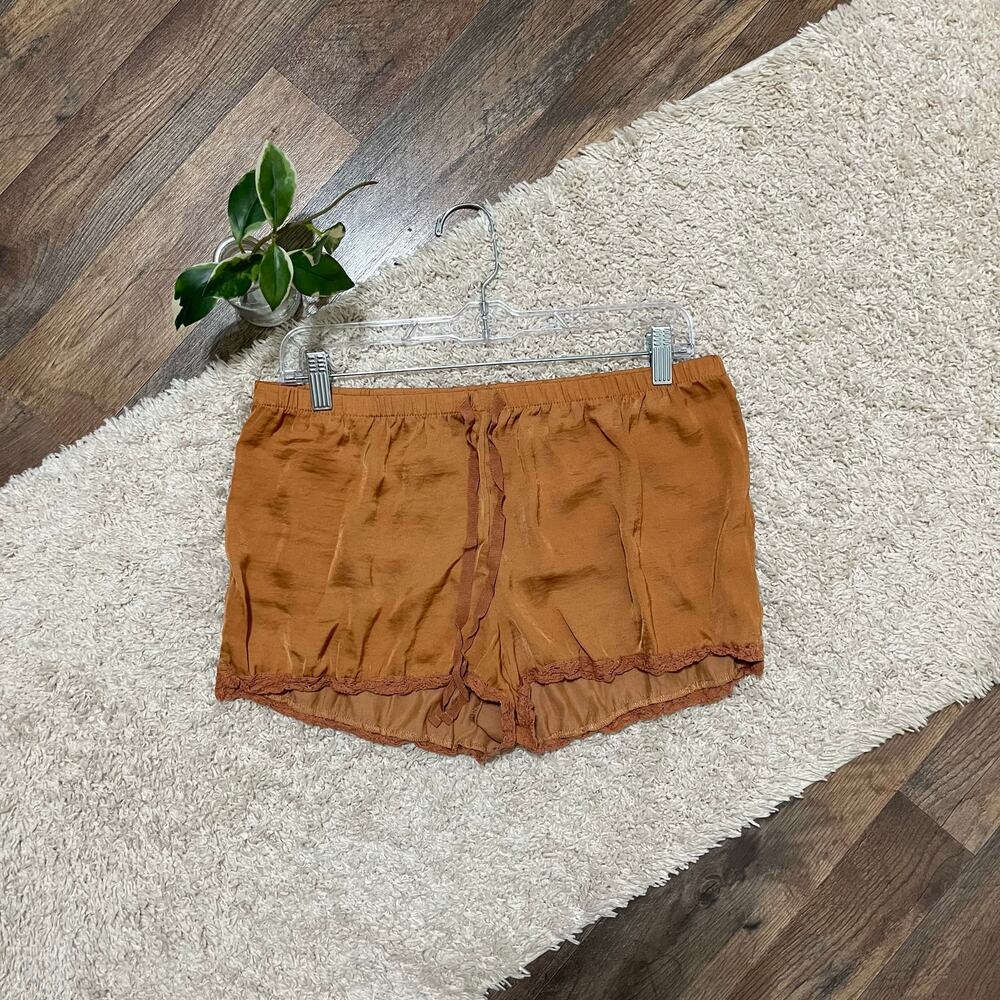Aerie Medium Orange Bohemian Satin Lace Trim Pull-On Casual Silky Lounge Shorts